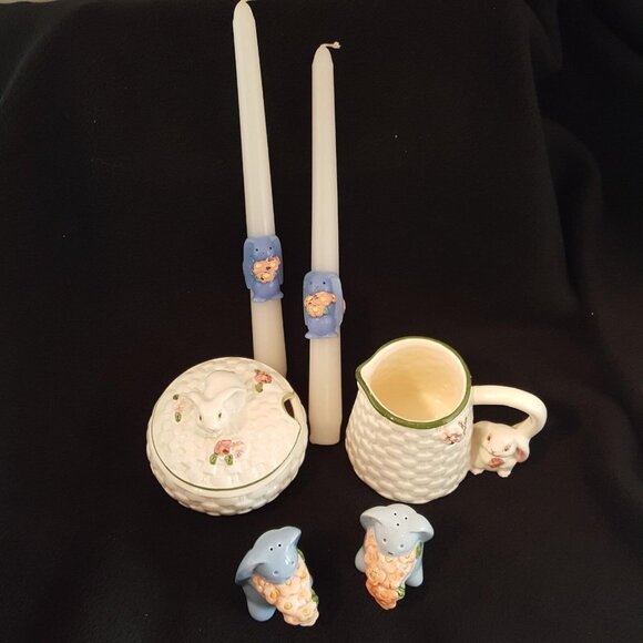 Vintage Avon Bunny Easter Taper Candles Salt Pepper Sugar Creamer Rabbits Lot - Picture 2 of 9